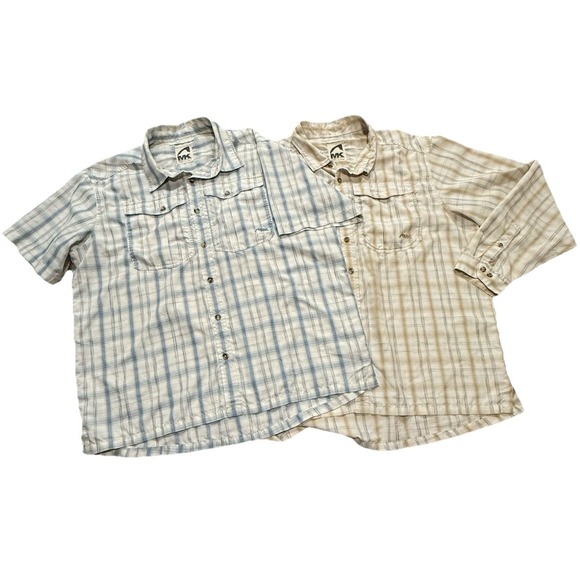 Mountain Khakis Shirts Lot Of 2 Mens XL Button Up Soft Polyester Short & Long - Picture 1 of 10